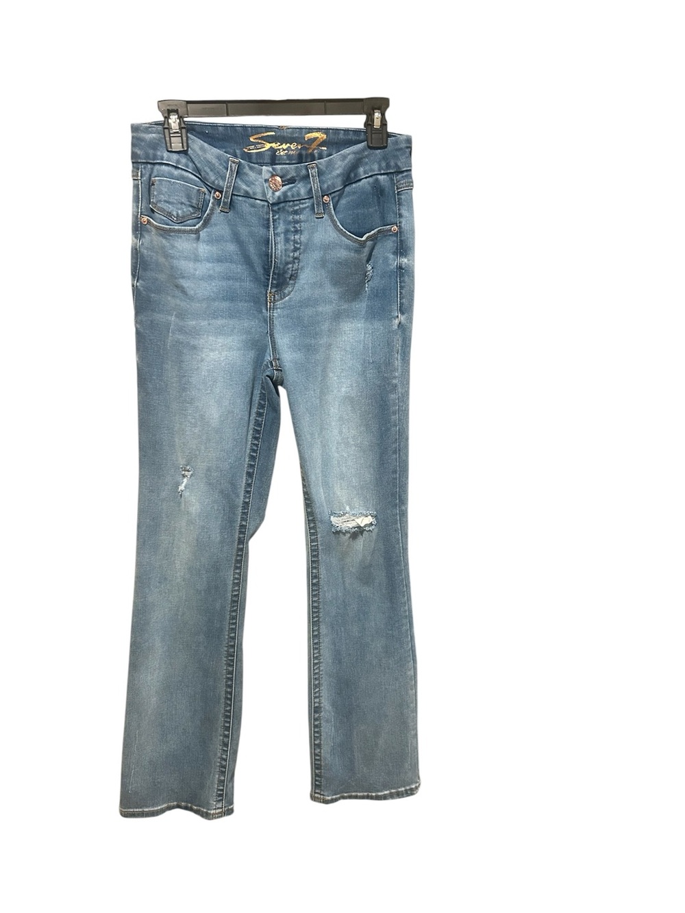 Seven7 Light Blue Distressed Flare Jeans